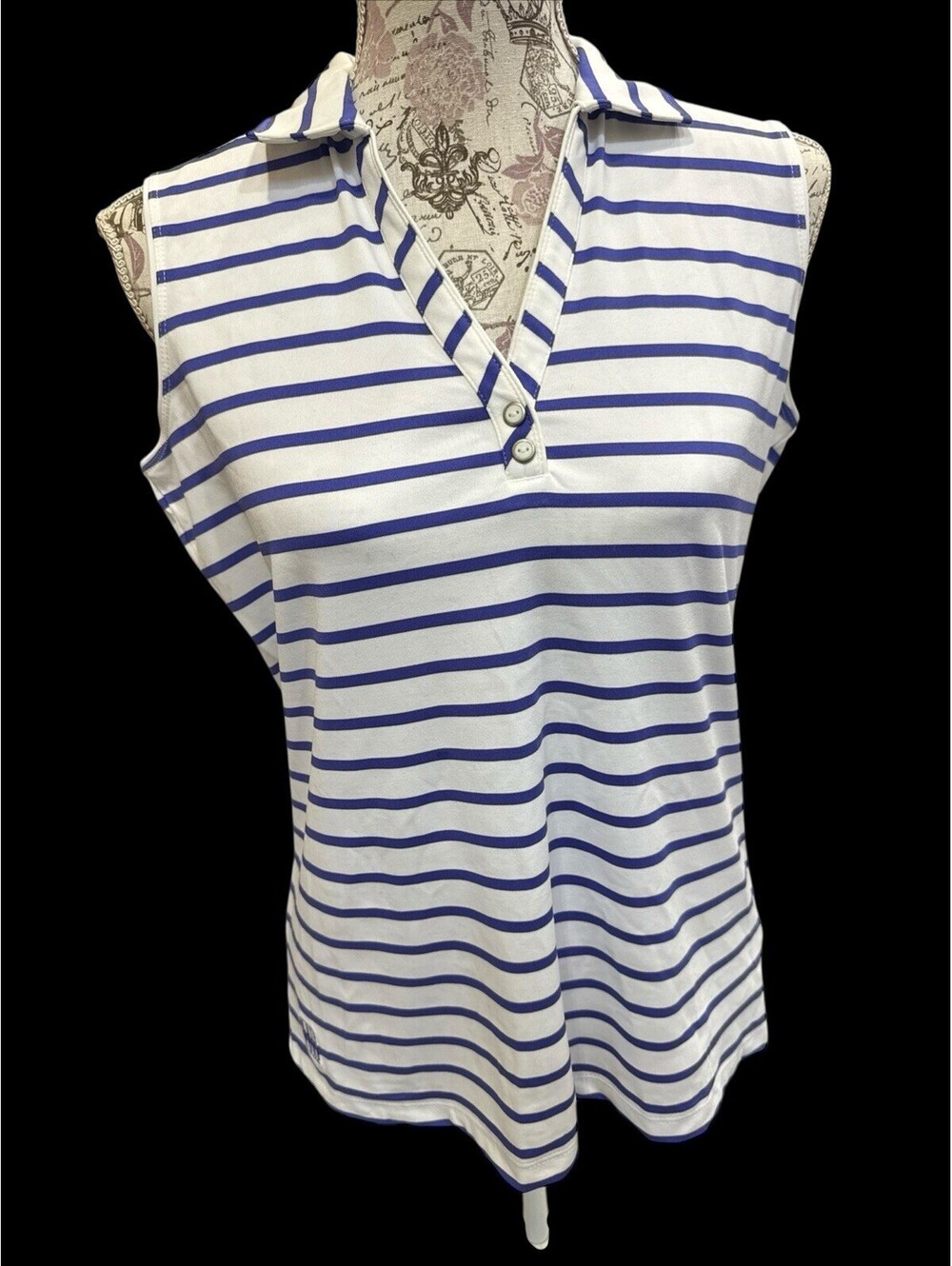 Women’s Kate Lord Golf Shirt. Purple Stripe. NWOT Size M 20” Chest
